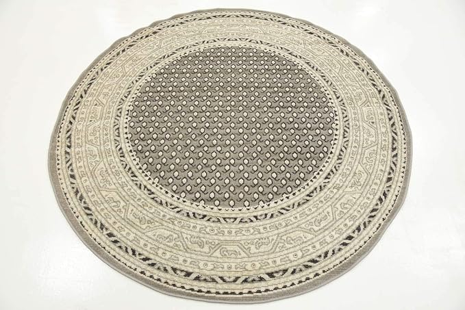 Unique Loom Williamsburg Collection Traditional Border with Dotted Center Area Rug, Round 5' 0" x 5' 0", Gray/Beige