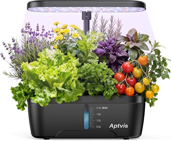 Hydroponics Growing System, 6 Pods Smart Indoor Herb Garden - Black | LED Grow Light, Auto Timer, Height Adjustable, Quiet Pump, Gardening Gifts for Mom Women