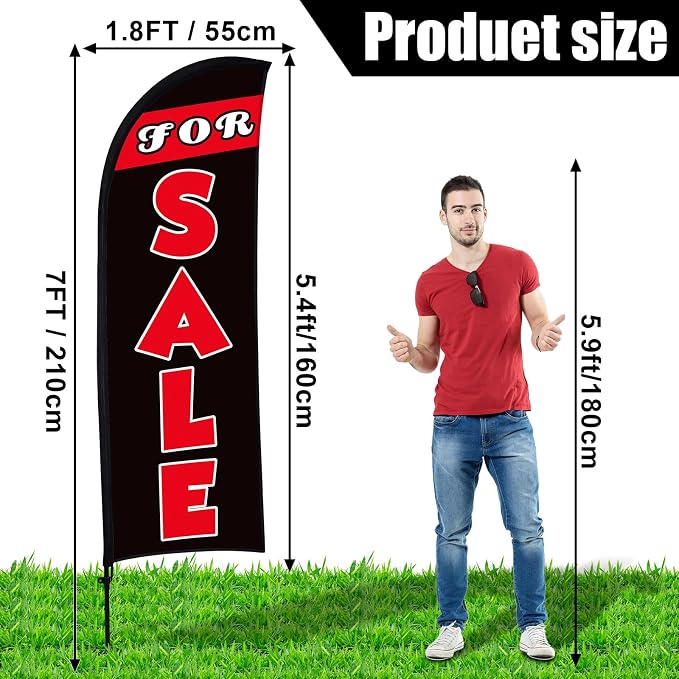 Buryeah 2 Set Sale Feather Flag 7 x 5.4ft Huge Sale Banner Flag Themed Flag with Pole Kit for Retail Store Outside Garden Business Advertising(Black)