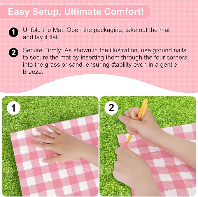 4 Pcs Disposable Outdoor Picnic Blankets 70.9''x70.9'' Portable Pocket Blanket Foldable Waterproof Picnic Mats Sandproof Beach Blanket with Ground Spikes for Beach Travel Hiking Camping