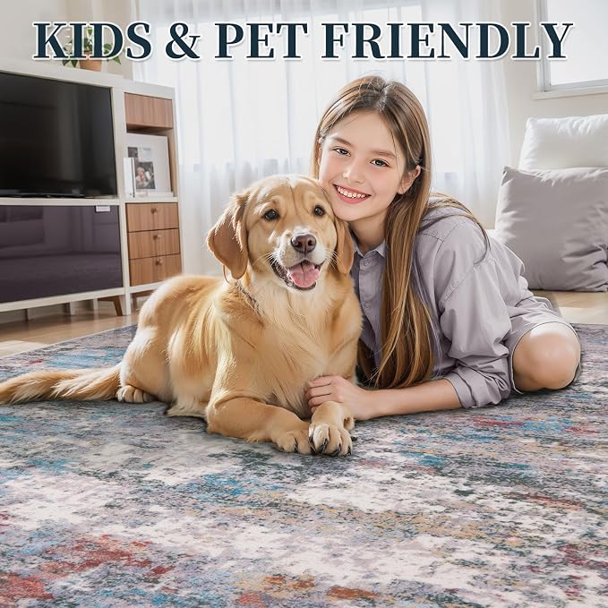 Tangsoo Abstract 2x3 Washable Rugs for Entryway, Small Area Rug Non Slip | Modern Soft Low Pile Throw Rugs, Indoor Front Door Mat Rug for Entrance Entry Foyer Kitchen Bathroom Blue Grey Home Decor