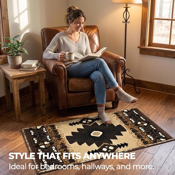 YHSF South West Native American Area Rug C318 - Easy Clean, Thick, Soft, Durable Native Tribal American Indian Inspired Rug for Bedroom/Living Room and More - Berber, 16 Inches x 28 Inches