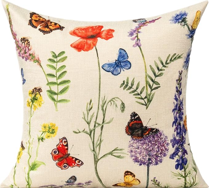 All Smiles Outdoor Patio Throw Pillow Covers 20x20 Set of 4 Spring Summer Garden Flowers Farmhouse Décor Outside Furniture Bench Chair Decorative Cushion Cases for Swing Deep Seat Bed Couch Sofa