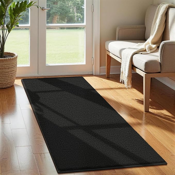 Vasofe 2x4 Black Hallway Runner Rug, Non Slip Washable Bedroom Runner Rugs | Indoor Thickened Memory Foam Bedside Rugs for Nursery Dorm Kids Boys Room, Medium Pile Shag Fluffy Carpets for Entrance Hall