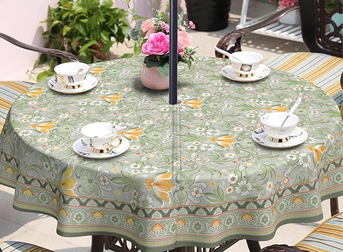 Green Outdoor Tablecloth with Umbrella Hole 60" x 60" Waterproof Zipper Table Cloth for Patio Table - Ideal Tablecloths for Picnics, Camping, and Yard Use