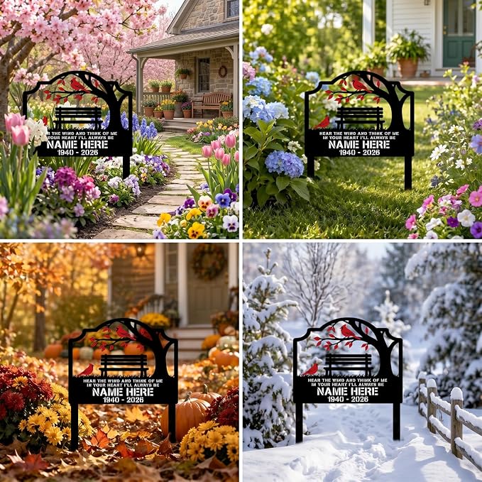 Personalized Cardinal Metal Garden Sign, Custom Outdoor Yard Decor, Memorial Gift for Mom, Garden Plaque Gifts for Memorial, Remembrance loss loved Ones Grave Marker