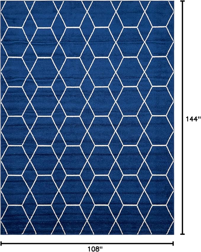 Unique Loom Trellis Frieze Collection Area Rug - Geometric (9' x 12' 2", Navy Blue/ Ivory)
