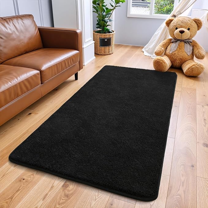 Keeko 2x3 Area Rugs for Living Room,Soft Washable Memory Foam Bedroom Rug | Indoor Throw Rug Low Pile Minimalist Non Slip Carpet for Kids Nursery Classroom Dorm Room Home Decor Black