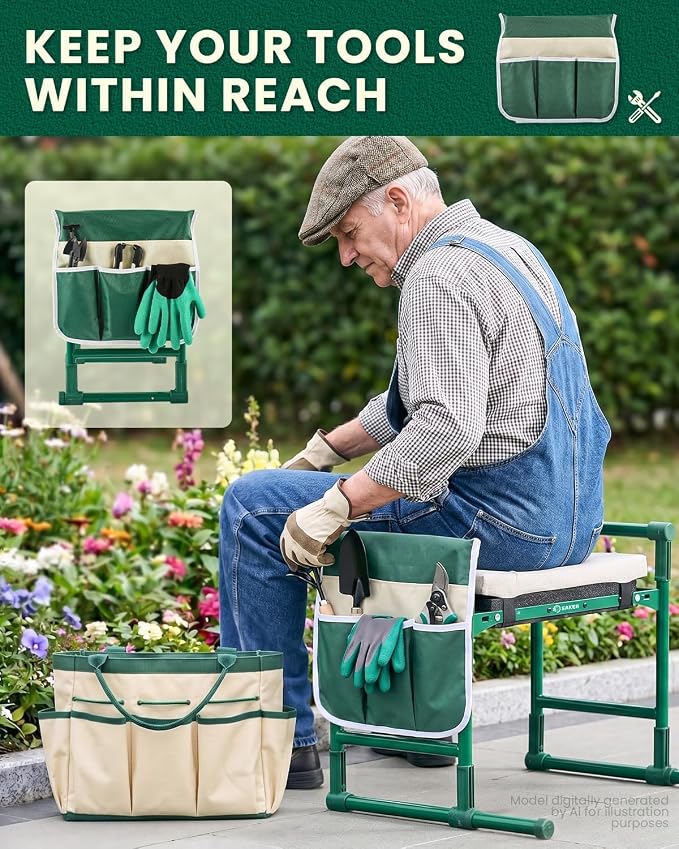 Saker 2026 Upgraded Garden Kneeler and Seat - Gardening Bench Gardening Stool with 500LB Heavy Duty Round-Tube Frame, Soft Kneeling Pad Foldable Support for Elderly, Gardening (Luxury Version)