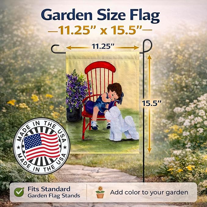 Caroline's Treasures SS8533GF Little Girl with her Bichon Frise Garden Flag Mailbox Flag Decorative Yard Flag Banner Outside Patio Artwork Yard Flower Beds, Garden Size, Multicolor