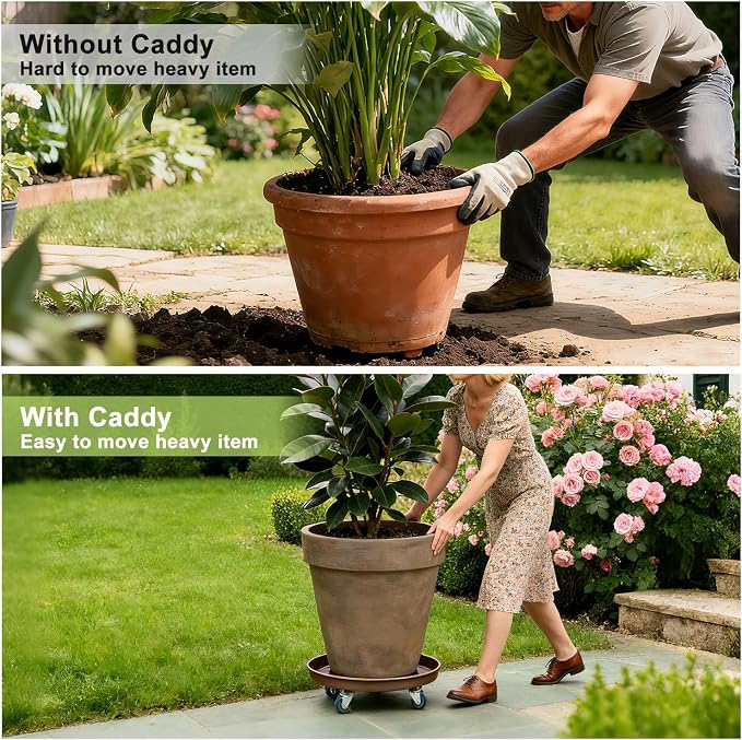 1 Pack 17 Inch Metal Plant Caddy With Lockable Wheels,Plant Stand Dolly for Heavy Planter,Wheeled Planter Saucer Tray,Rolling Plant Stand,Heavy-Duty Plant Caddy for Indoor and Outdoor(Copper)
