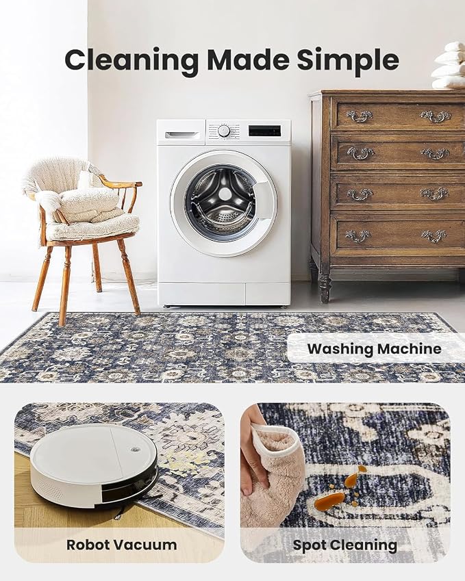AMADA HOMEFURNISHING 2x6 Washable Runner Rug, Low-Profile Kitchen Rugs with Non-Slip Backing & Durable Edge Binding, Vintage Entryway Runner Rug for Bedroom & Hallway