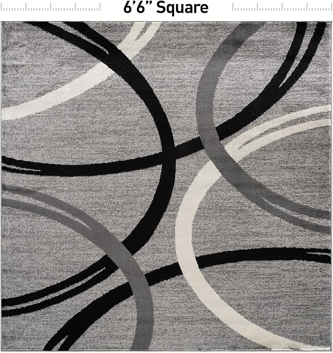 Rugshop Wavy Circles Non-Shedding Living Room Square Rug Gray 6'6" x 6'6" | Square, Size 6'6" x 6'6", Bedroom, Dining Room, Home Office, Kitchen, Entryway, Hallway, Nursery, Kids Room, Guest Room