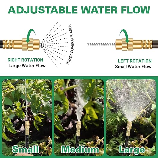 Riboud 220Ft Drip Irrigation System, 2026-Upgrade Garden Watering Kit with 28 Adjustable Copper Rotating Arm Nozzles, 360° Flexible Spray Irrigation Kit for Raised Beds, Lawn, Greenhouse