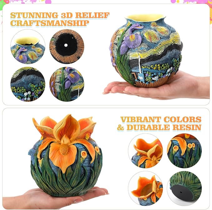 2 Pack Starry Night Planter Flower Plant Pots with Drainage Hole Cute Starry Sky Colorful Plant Pots Resin Decorative Planters for Indoor Outdoor Home Garden Art Floral Theme