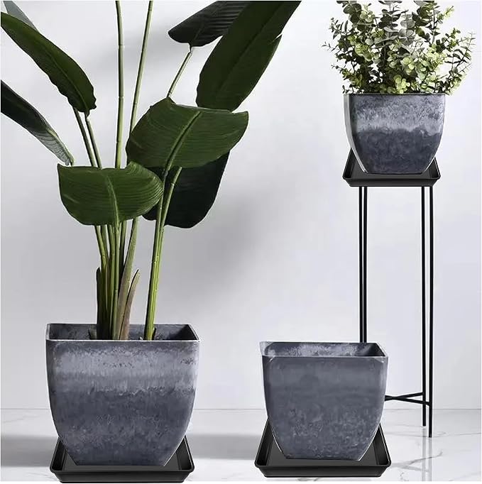 LWALRS Square Plant Saucer 20 22 Inch 2 Pack, Extra Large Plant Saucers, Deep Plant Trays for Pots, Heavy Plastic Water Tray Tor Plants, Planters for Indoors and Outdoors Plants (20 inch Black)