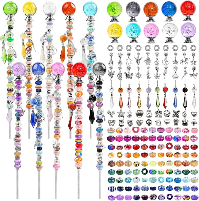 280 Pcs DIY Beaded Garden Stakes Kit with Bubble Stoppers | Garden stakes kit with beads colorful crystal stoppers, DIY fairy wands, garden decor, outdoor crafts