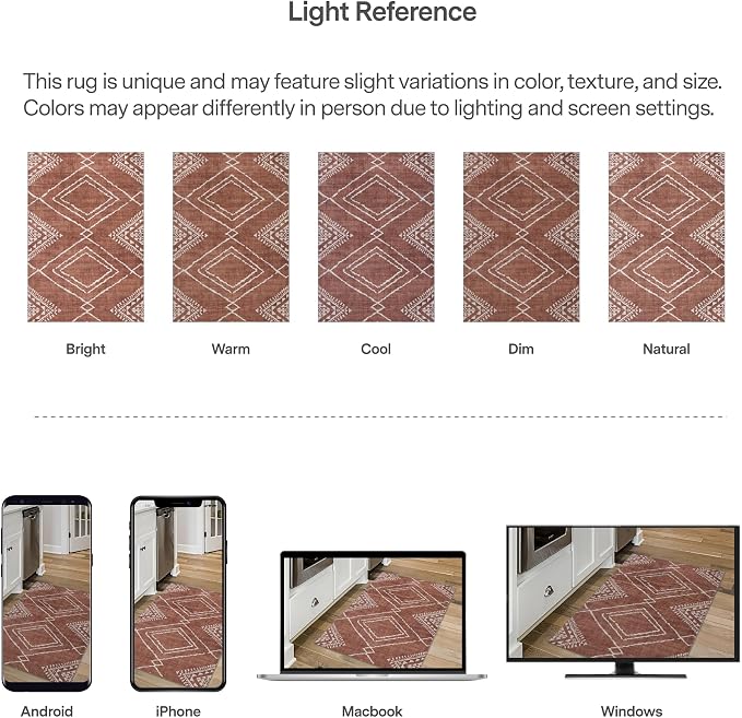 Machine Washable Area Rug - Living Room Bedroom Bathroom Kitchen Entryway Office - Padded Crease Free Stain Resistant Premium - Moroccan Tribal Diamond - Jax- Orange - 2'x 3'