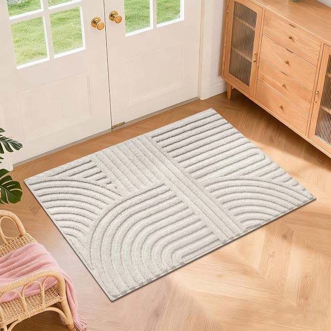 Pauwer 2x3 Area Rugs for Living Room, Modern Non Slip Washable Rug, Beige | Arch Pattern, Soft Fluffy, Neutral, Boho Accent, Solid Color Floor Carpet, For Kids Room Dining Room Nursery Entryway