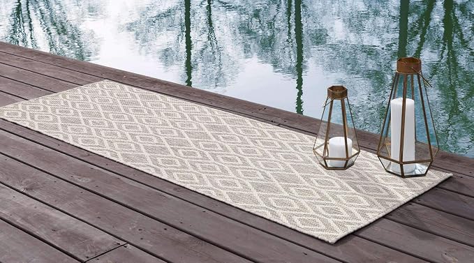 Jill Zarin Outdoor Collection Area Rug - Turks and Caicos (2' x 8' Runner Gray Cream/Cream)