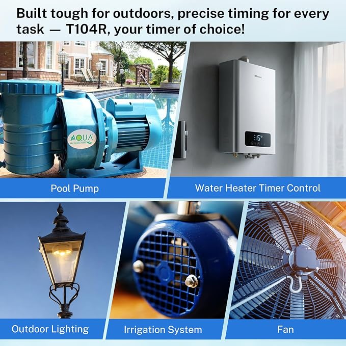 T104R 24-Hour Mechanical Timer Switch, DPST, 3R Rainproof Metal Enclosure, Heavy Duty Timer for Lighting, Pool Pumps, Commercial Defrost Systems