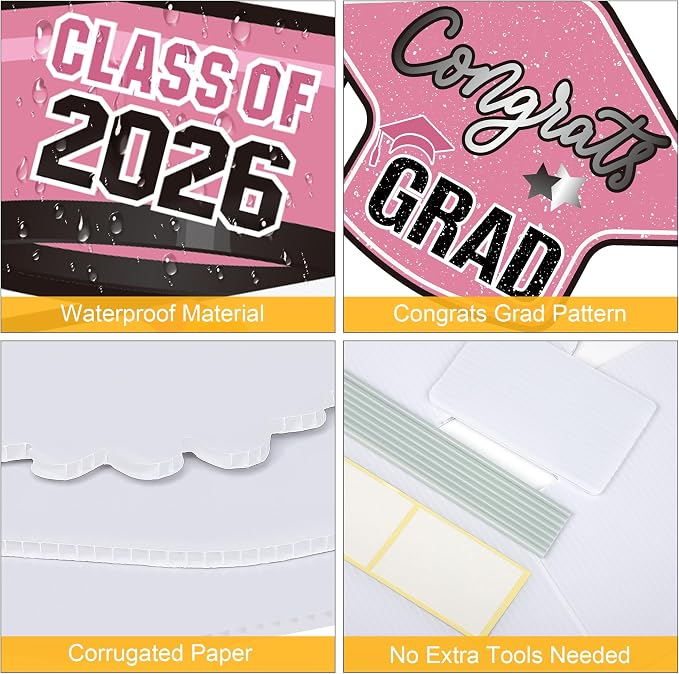 Large 11 PCS Graduation Yard Signs, Class of 2026 Congrats Grad Outdoor Lawn Yard Sign with Stakes, Graduate Yard Decorations for College High School Party, Pink