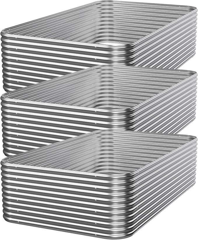 3 Pack Tall Galvanized Raised Garden Bed Outdoor, Metal Garden Bed for Vegetables, Above Ground Garden Box for Flower, Steel Raised Beds for Gardening - 4x2x1.5ft