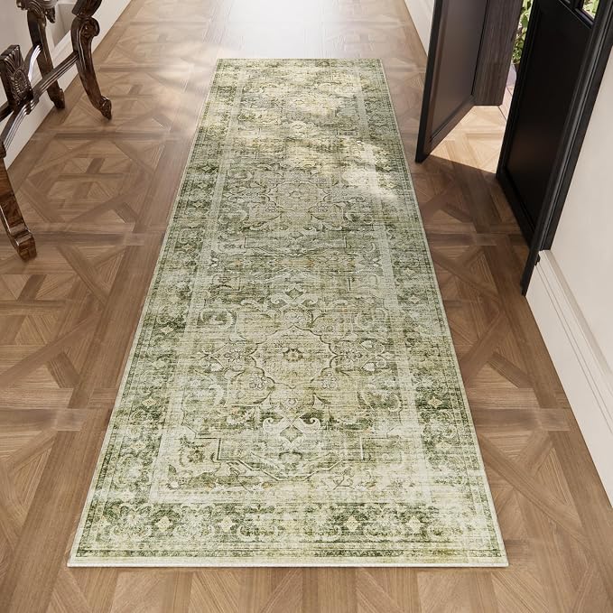 Washable Runner Rug Non Slip: 2'6"x8' Kitchen Rug Runners Non Slip Low Pile Soft Faux Wool Boho Floor Rug Non Shedding Carpet Runners for Hallways Entryway Bedroom Bedside Living Room Farmhouse Indoor
