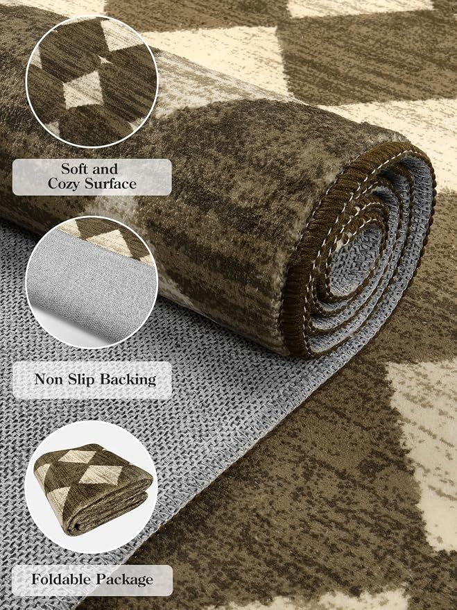 Lahome Zelie Washable Kitchen Runner Rug 2x6, Brown Rug Runners for Hallways 6 Feet Non Slip Bathroom Rugs Runner, Moroccan Trellis Non Skid Low Pile Laundry Room Carpet Runners for Bedroom Entryway