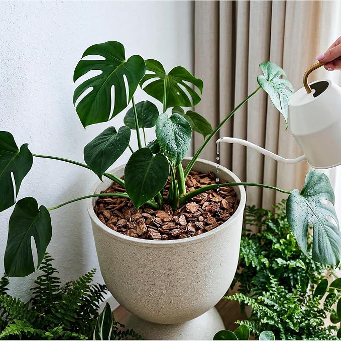 KOL Planters Flower Pots, Plastic Urn Planters for Indoor Outdoor Plants, Beige Pedestal Planter Pots 2 Pack, 18 Inch Tall Decorative Planters with Drainage Holes & Plugs for Front Porch Patio Garden