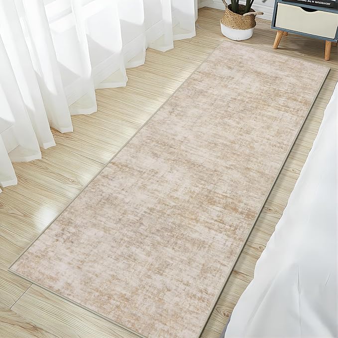 2'6''x8' Runner Rugs Washable Rug: Modern Abstract Hallway Beige Carpet | Non-slip TPE backing makes this washable soft low-pile rug safe & durable, Pet-friendly decor for dining room,nursery,office