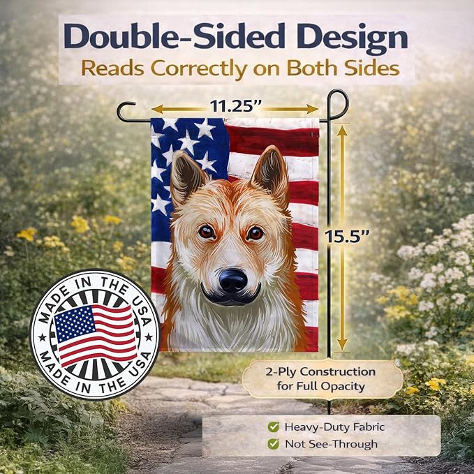 Caroline's Treasures CK6596GF Korean Jindo American Flag Garden Flag Mailbox Flag Decorative Yard Flag Banner Outside Patio Artwork Yard Flower Beds, Garden Size, Multicolor