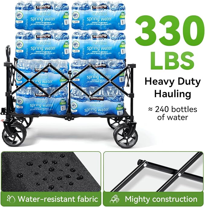 Hikenture Foldable Beach Wagon with Big Wheels for Sand, 330 lbs Capacity | Large wagon for beach, camping, sports & grocery hauling; Big wheels for sand & gravel; One-hand fold