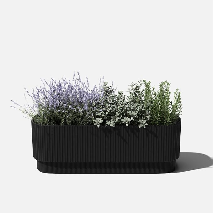 Veradek Demi Series Long Planter for Porch, Patio, Backyard | Durable Plastic-Stone Composite Material | Modern Décor for Shrubs, Flowers