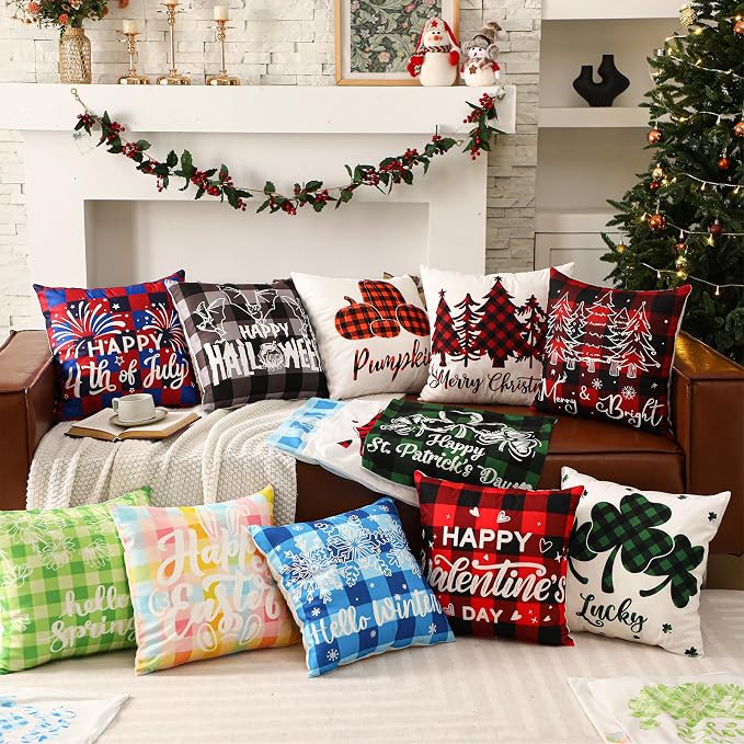 Mindsoft 20 Pcs Holiday Pillow Covers 18 x 18 Easter Pillow Cover Spring Summer 250th Anniversary Pillowcase Decorative Seasonal Cushion Case for Farmhouse Home Sofa(Color Stripes)
