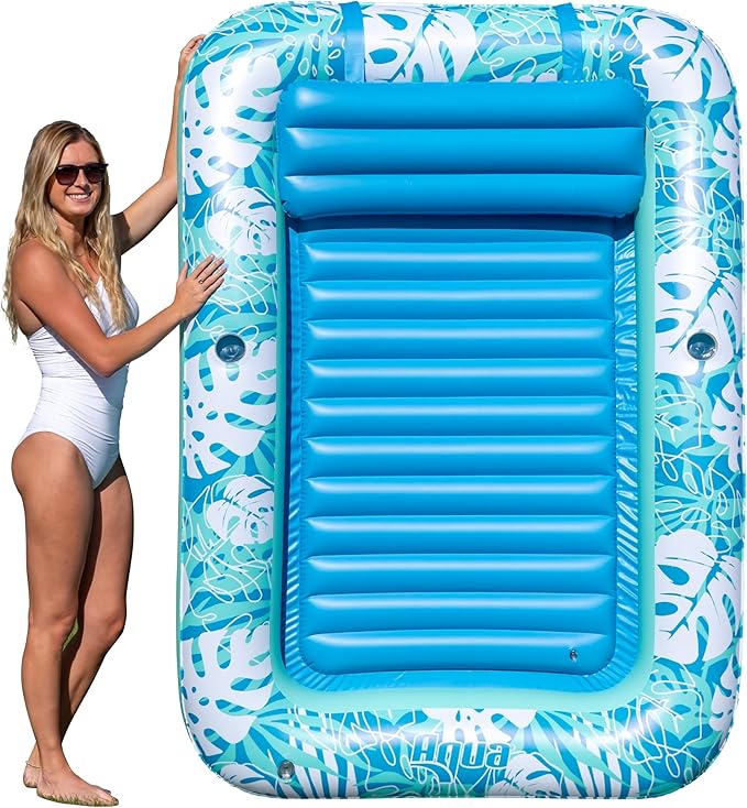 Aqua Inflatable Tanning Pool Lounger, Premium Pool Float with Cupholders and Removeable Pillow for Relaxation and Fun