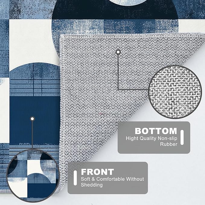 Boho Area Rug for Living Room Abstract Geometric 5x7 Entryway Rug Modern Blue Circles Rugs Non Slip Low Pile Machine Washable Floor Carpet for Indoor Bedroom Kitchen Dining Room Office