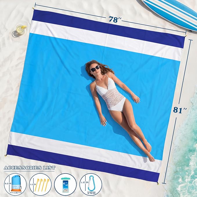 Famstar Beach Blanket Oversized Extra Large 78"X81"/10'X9',Waterproof Sandproof Beach Blanket 2-8 Adults Lightweight Durable for Travel Camping Hiking Picnic