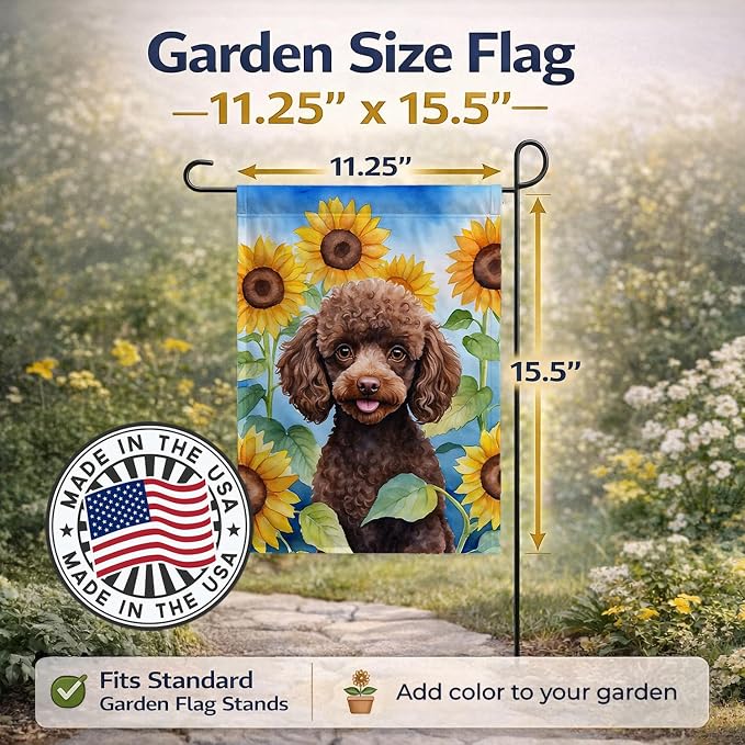 Caroline's Treasures DAC6139GF Chocolate Poodle in Sunflowers Garden Flag Mailbox Flag Decorative Yard Flag Banner Outside Patio Artwork Yard Flower Beds, Garden Size, Multicolor
