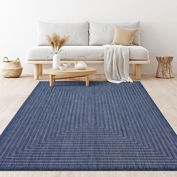 Adiva Rugs Outdoor Indoor Area Rug, Weather Resistant, Easy to Clean, Stain Resistant Floor Mat for Dining Room, Backyard, Deck, Patio (Navy Weiss, 9' x 12')