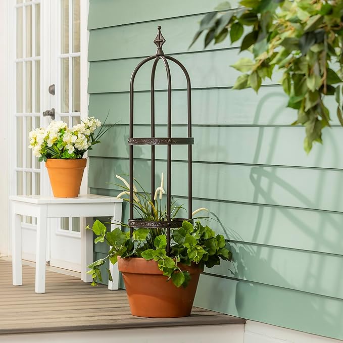 Evergreen 5 ft Garden Trellis for Climbing Plants Vines, Jasmine & Flowers, Rustproof Metal Obelisk Trellises, Outdoor & Indoor Plant Support for Potted Planters (Antique Copper)