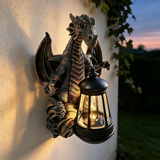 10"Dinosaur Solar Hanging Lantern, Tree Hugger Statue, Gift for Dino Lovers | Easy Tree-Hugging Installation, Lights Up Automatically at Sunset, Wonderful Gift for Dino Fans and Kids