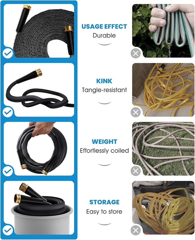 25 FT Garden Hose, Non-Expanding Water Hose, Ultra Flexible, Burst-Resistant, Kink-Free, High-Pressure Garden Hose for Easy All-Weather Use on Lawns, Gardens, and Outdoor Cleaning