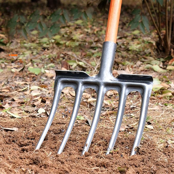 Digging Fork, Garden Digging Spading Fork, High Carbon Steel (5 Tine)