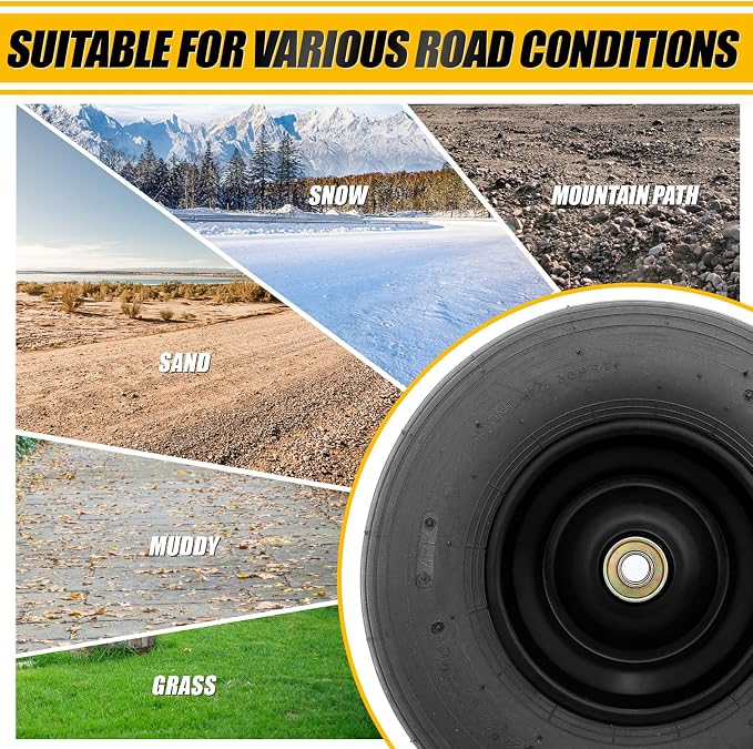 MZREXN 4.00-6" Tire and Wheel, 13" Pneumatic Wheelbarrow Tires, 2pcs | 5/8" extra 3/4" Bearings, 1.75"-5.75" Centered Hub, Replacement Tire for Dolly,Garden Carts Hand Truck,Wagon,Trolley