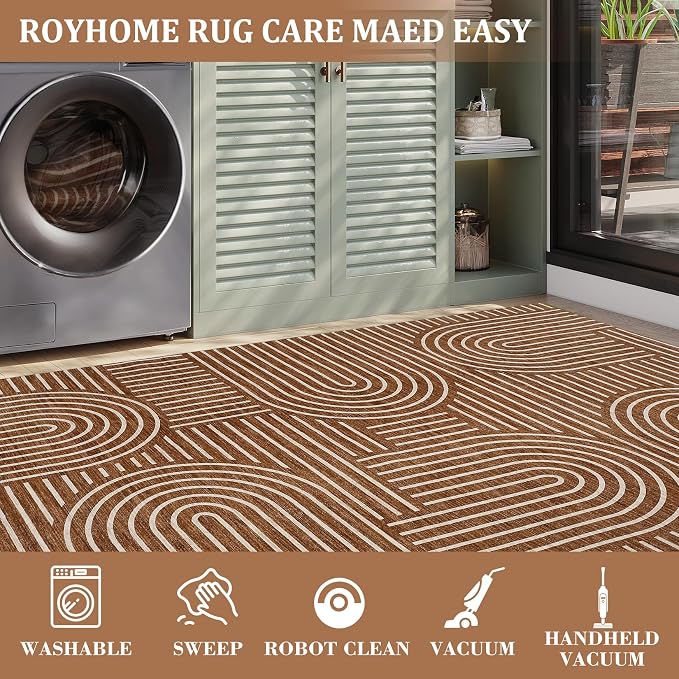 ROYHOME Modern 2x6 Hallway Runner Rug Non Slip Washable Kitchen Rug, Copper | Abstract Bath Mat, Rainbow Geometric Runners Rugs for Bedroom, Soft Long Rugs for Entryway Arch Pattern Bathroom Laundry Dorm
