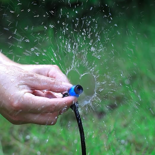 Drip Irrigation Emitters with Adjustable 360 Degree Water Flow Drippers Sprayer for 1/4 inch Tubing, Garden Drippers Sprayer Perfect for House Garden Watering System.(50pcs-Blue 360 Degree Sprayer)