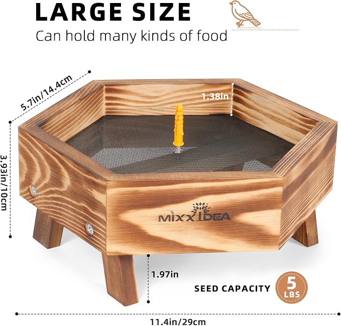 MIXXIDEA Ground Bird Feeder for Outdoors, Wooden Mesh Seed Tray for Bird Feeders, Great Attracting Garden Yard Decoration for Wild Birds Squirrels Chicken Dove, Brown