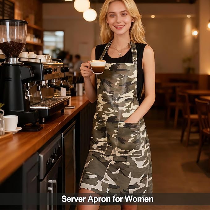 Denim Chef Apron for Women with Pockets, Jean Waitress Server Kitchen Apron for Men Cooking Gardening Painting