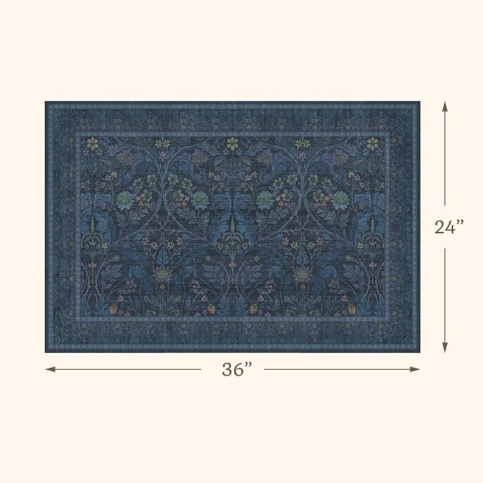 Blue Small 2x3 Entryway Rugs Indoor, Oriental Floral Kitchen Mats Non Slip, Thin Bathroom Rugs Fit Under Door, Low Pile & Soft Carpet for Mudroom, Bedroom Beside Bed
